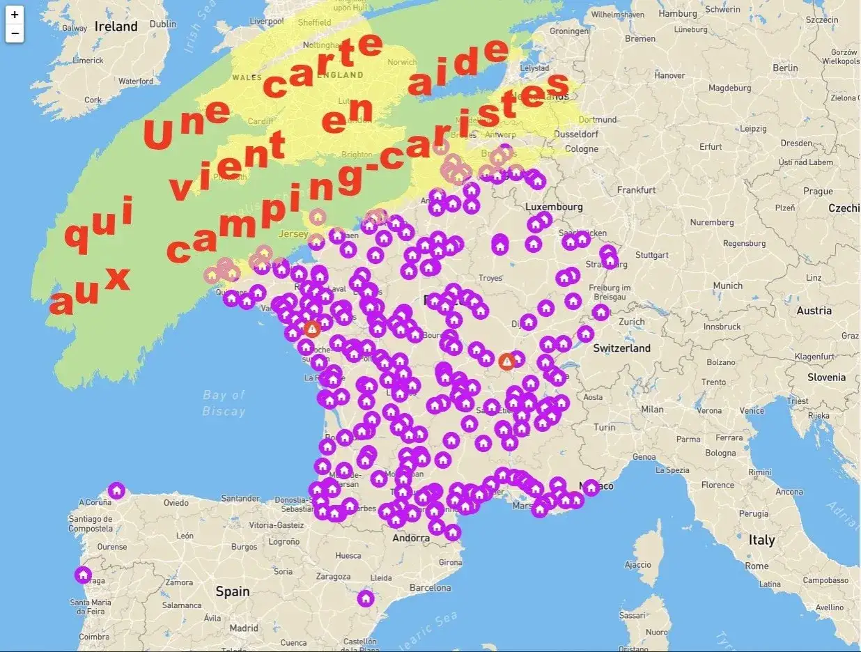 Carte des aires de camping-car en Europe.